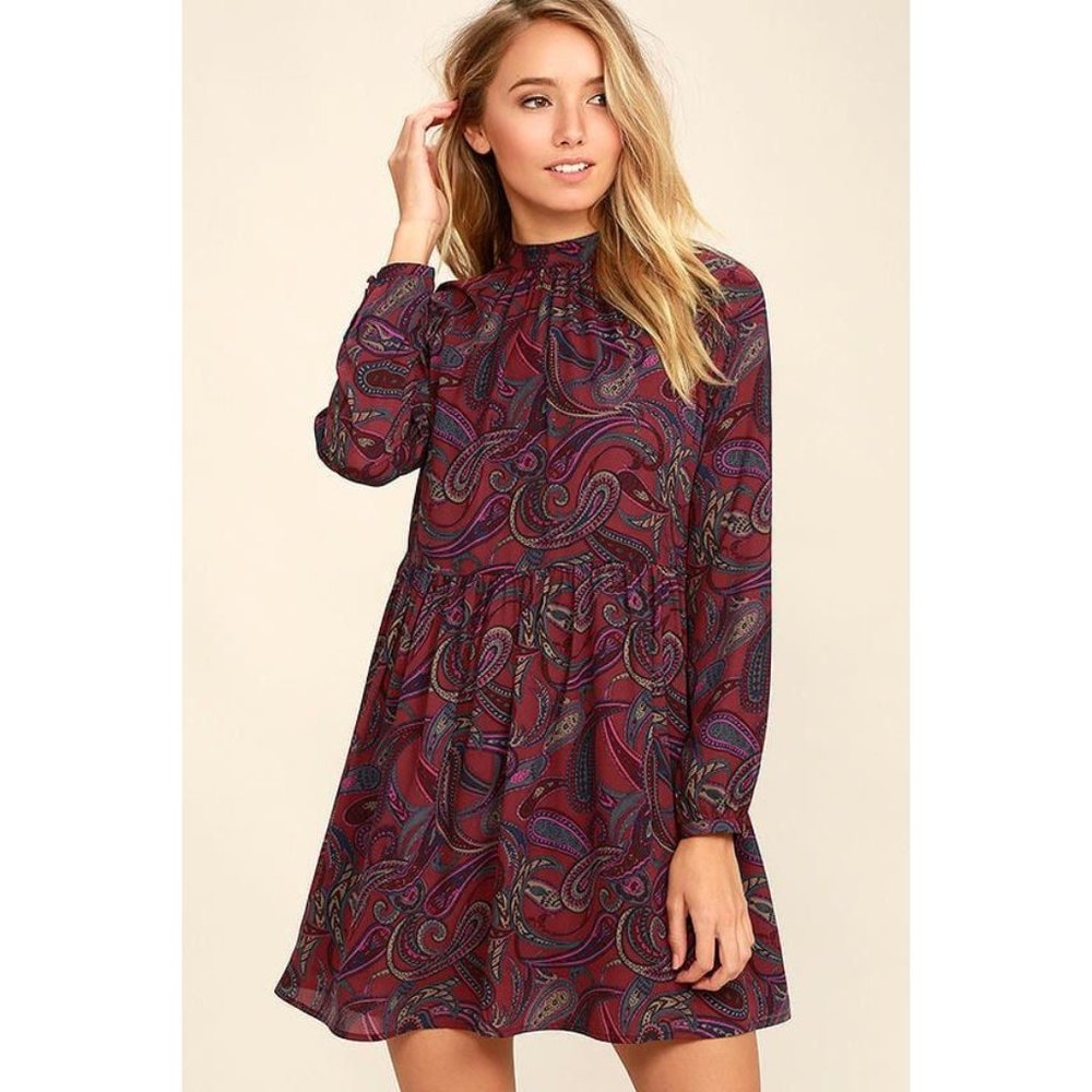 Lulus Jack by BB Dakota Triston Burgundy Paisley Print Dress